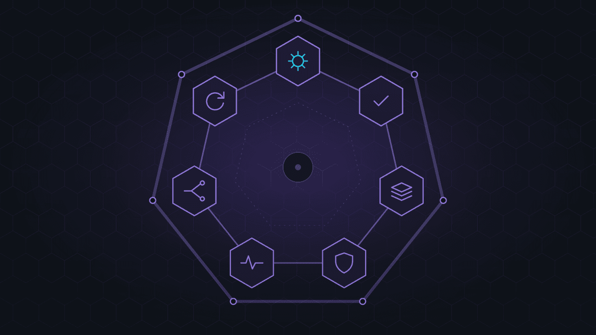 Núcleo que representa el modelo de IA rodeado por siete capas concéntricas del harness: herramientas orquestadas, verificación independiente, contexto y memoria, guardrails, observabilidad, enrutamiento de modelos y feedback continuo